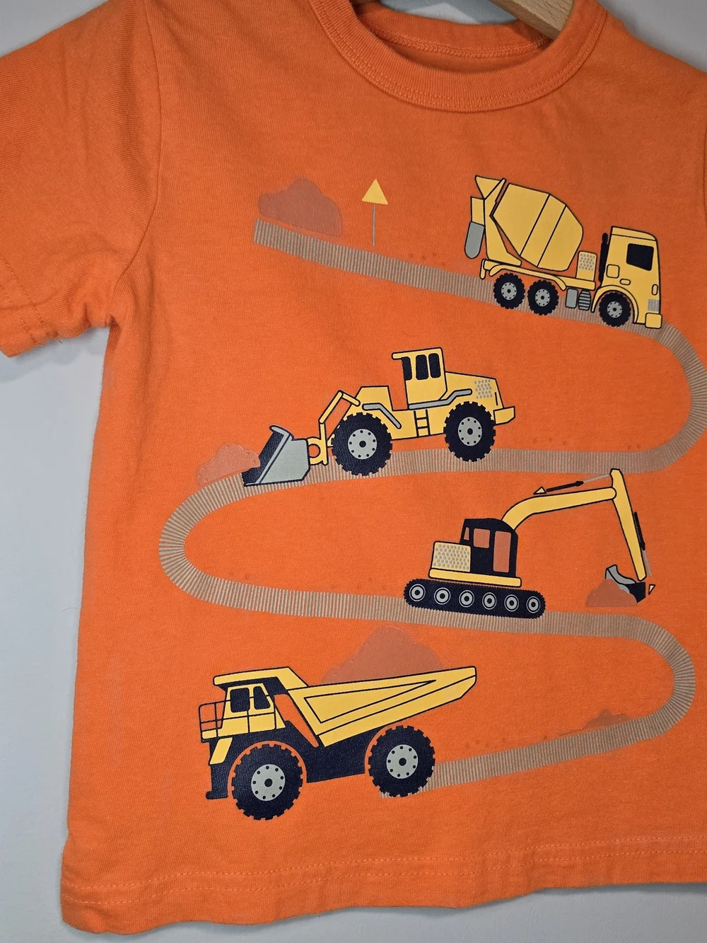 GAP Orange Kids T-Shirt with Yellow Construction Trucks